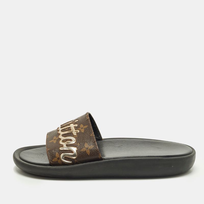 Louis Vuitton Sunbath Size 38 Brown Monogram Canvas Flat Sandals